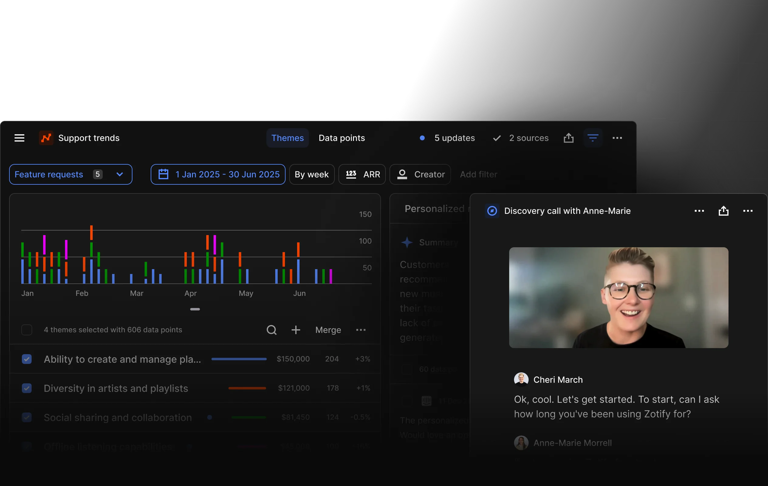 Dovetail’s AI centralizes and analyzes your customer data to pinpoint the work that drives usage and revenue, so your team can build with confidence.
