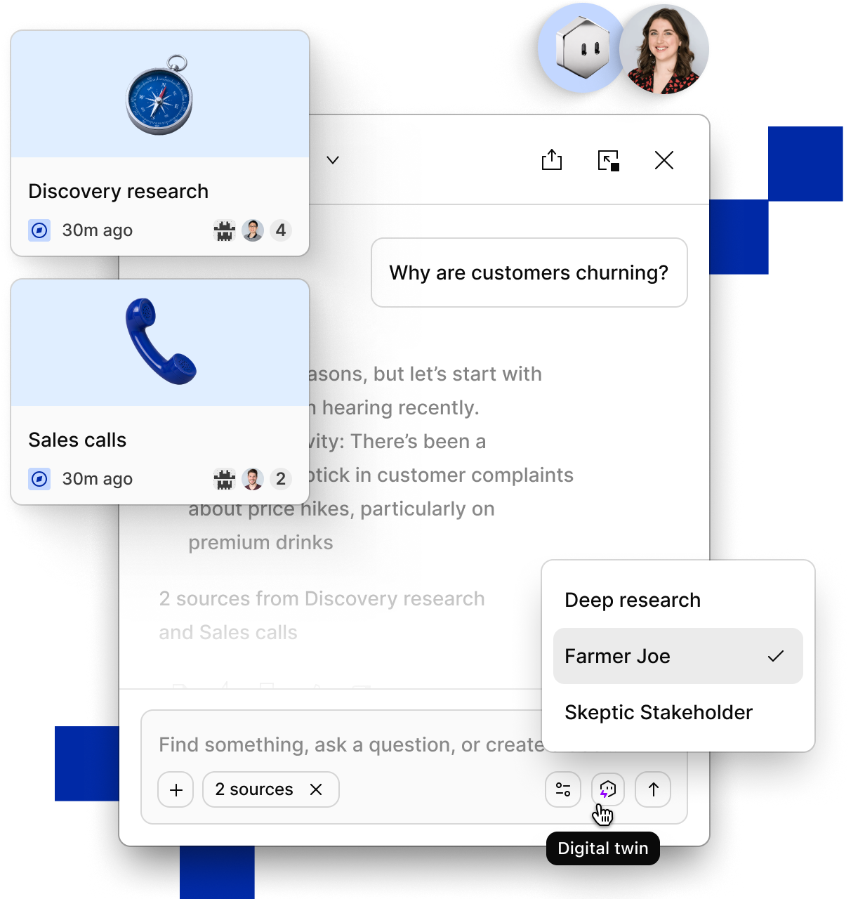 AI agents collaborating with a team in Dovetail Chat